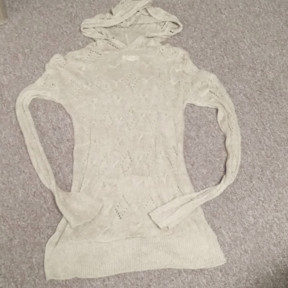 Treasure and Bond taupe open knit hoodie